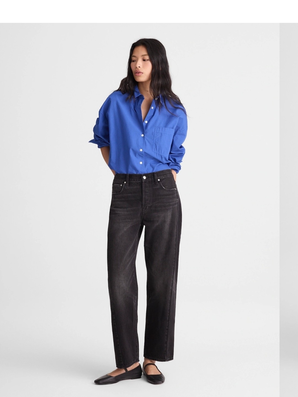 Madewell Pieced Barrel-Leg Jeans Ashen Black NWT Women's 24 Mid-Rise 100% Cotton